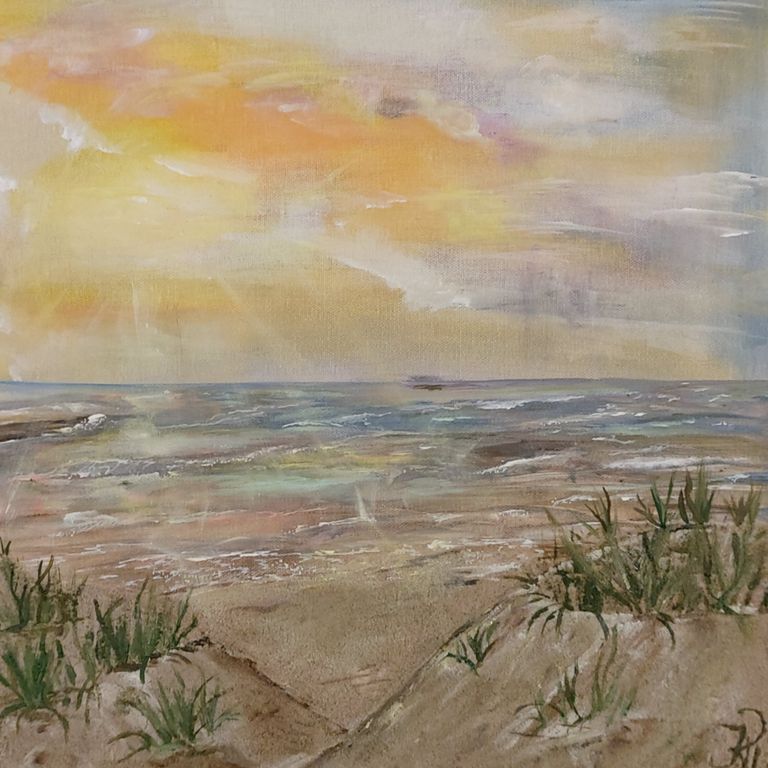 Acrylgemälde von Kathi Hildebrandt, Strandbild. Ganzheitliche Künstlerin.